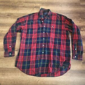 Ralph Lauren Golf Tilden Button Down Red Tartan Plaid Crest Vintage 90’s